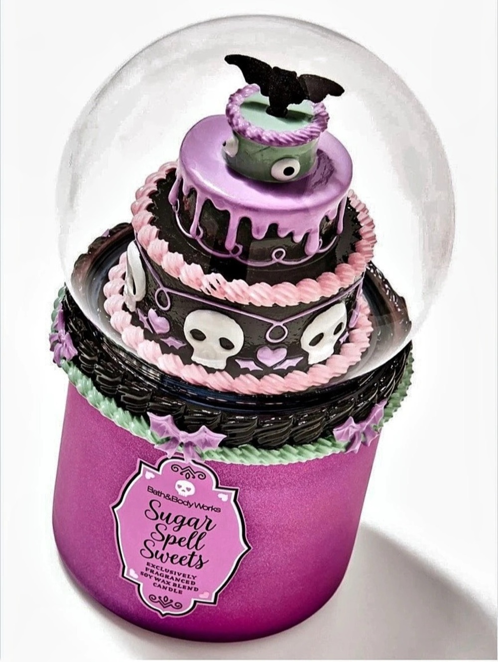 Bath & Body Works Sugar Spell Sweets Snowglobe 3-Wick Candle Pink & Black
